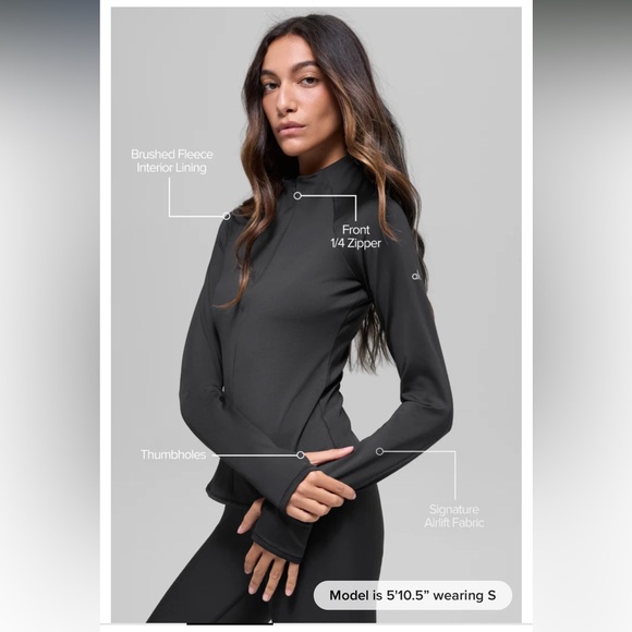 ALO Airlift Winter Warm 1/4 Zip Long Sleeve NWT XS Black Compression Ski Fleece - Picture 2 of 10
